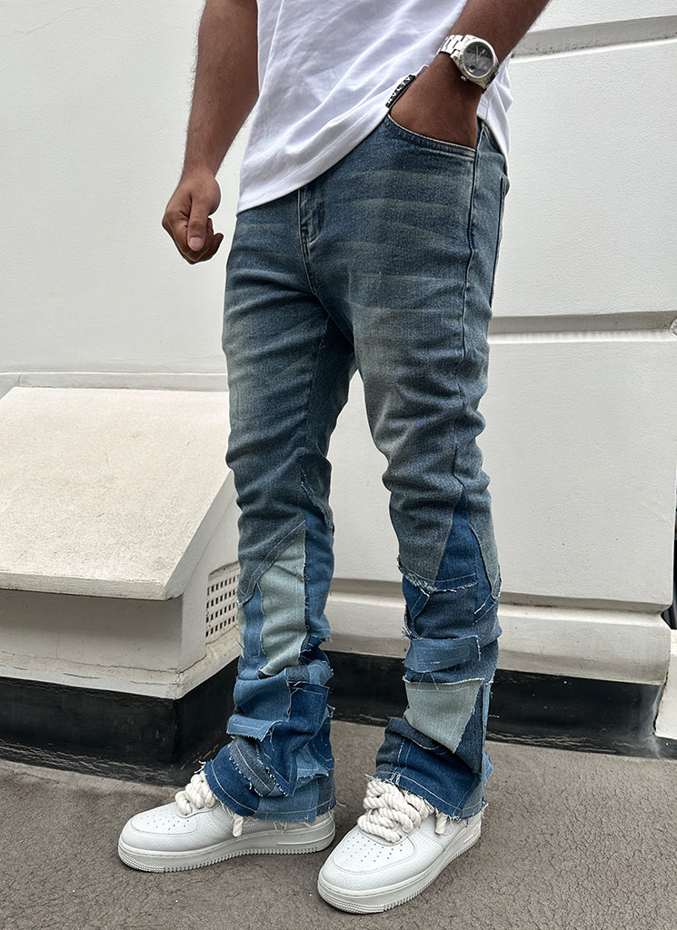 Vintage Flare Patchwork Jeans - Blue