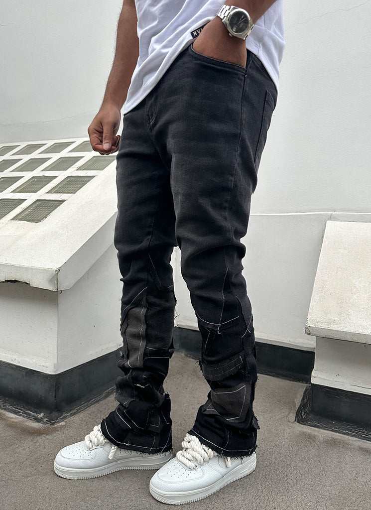 Vintage Flare Patchwork Jeans - Black