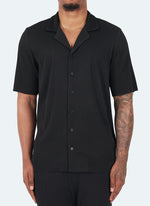 Pleated Open Collar Shirt - Black