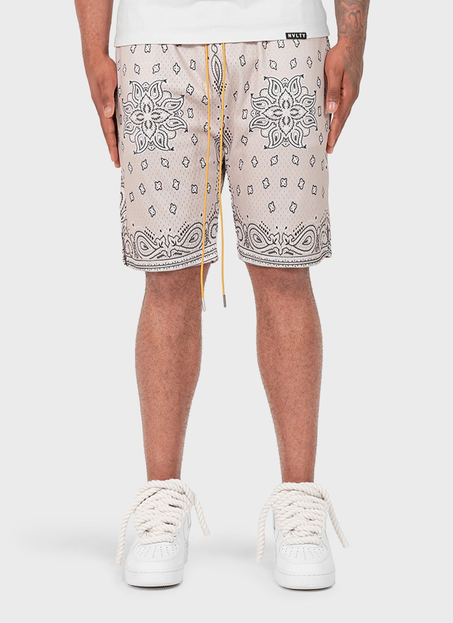 Paisley Mesh Shorts - Stone