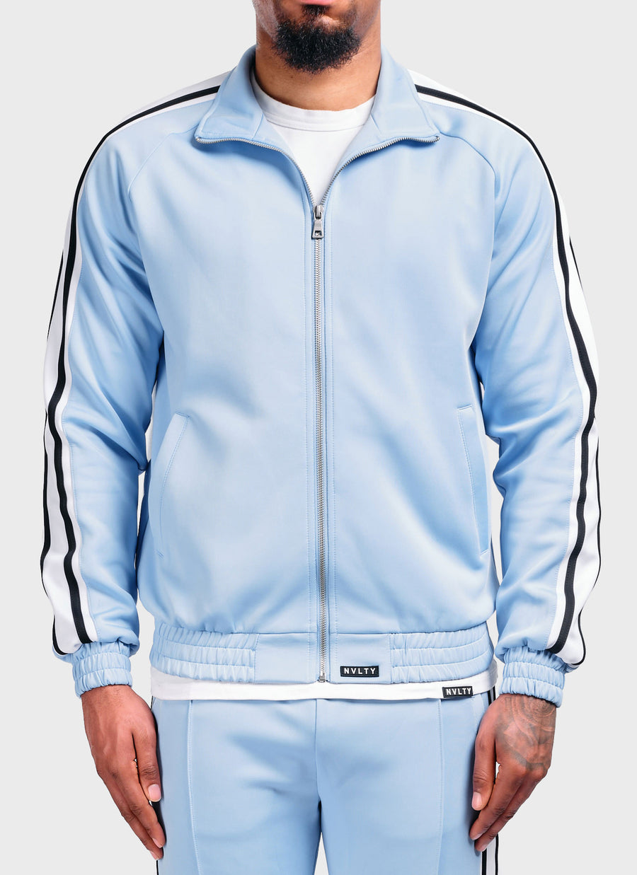 Panelled Luxe Track Jacket - Baby Blue