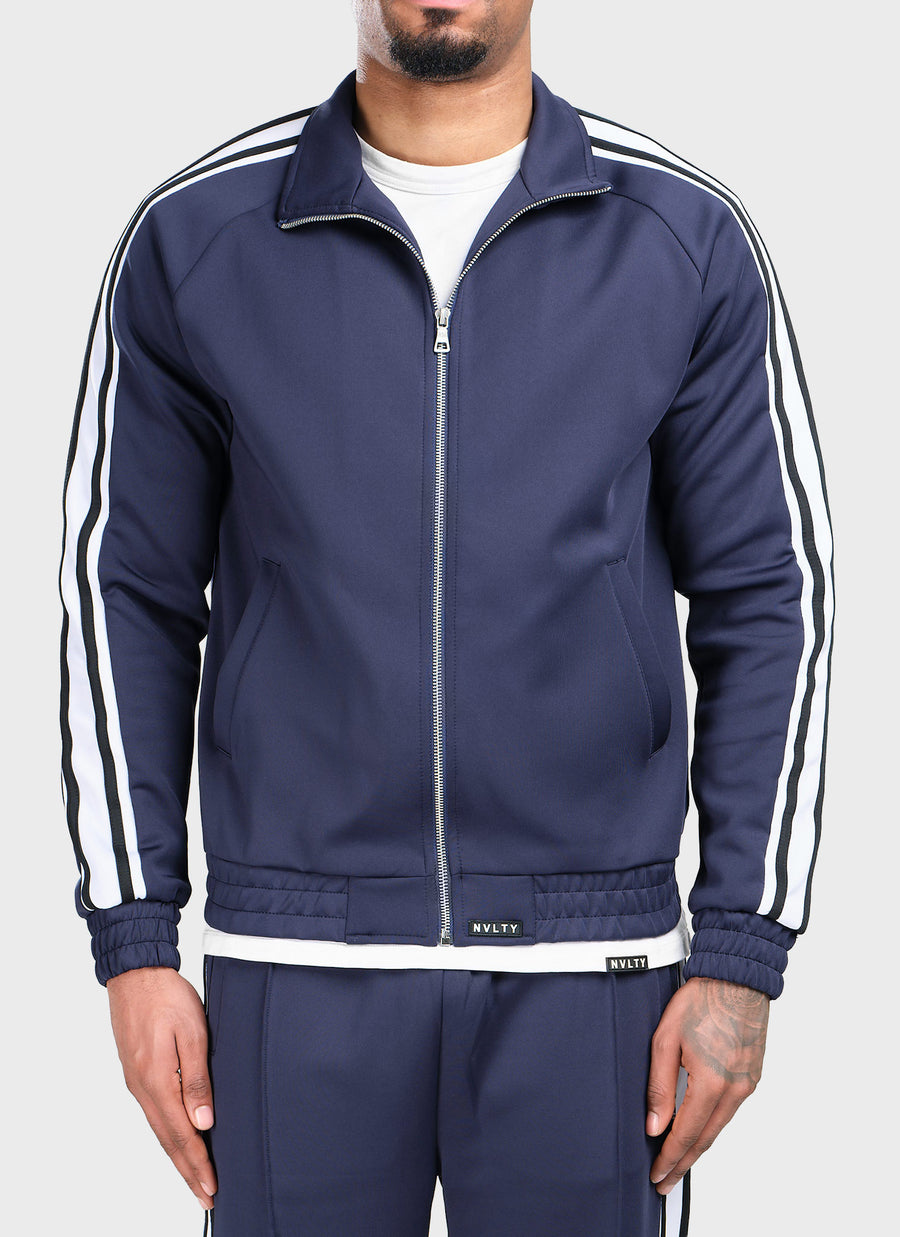 Panelled Luxe Track Jacket - Navy