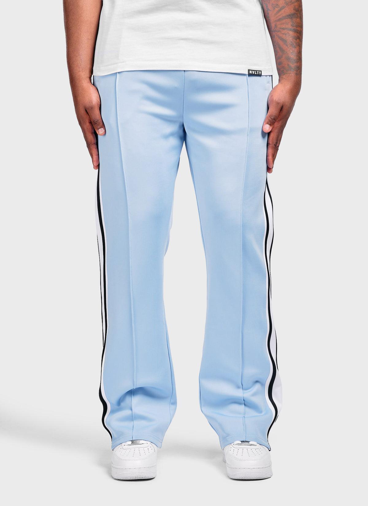 Panelled Luxe Track Pants - Baby Blue