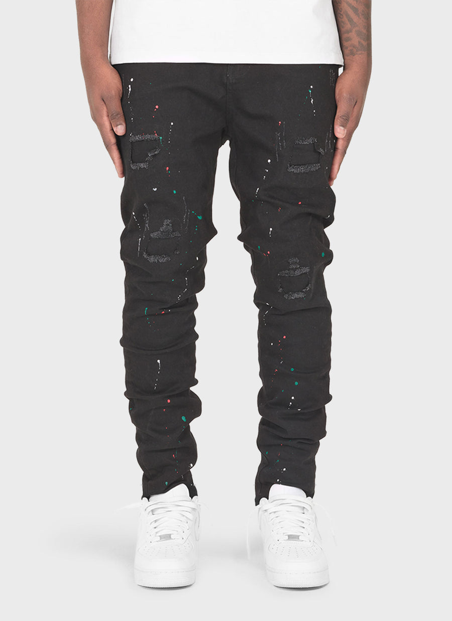 Patchwork Paint Jeans - Black