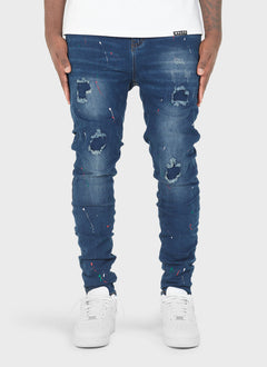 Patchwork Paint Jeans - Dark Blue