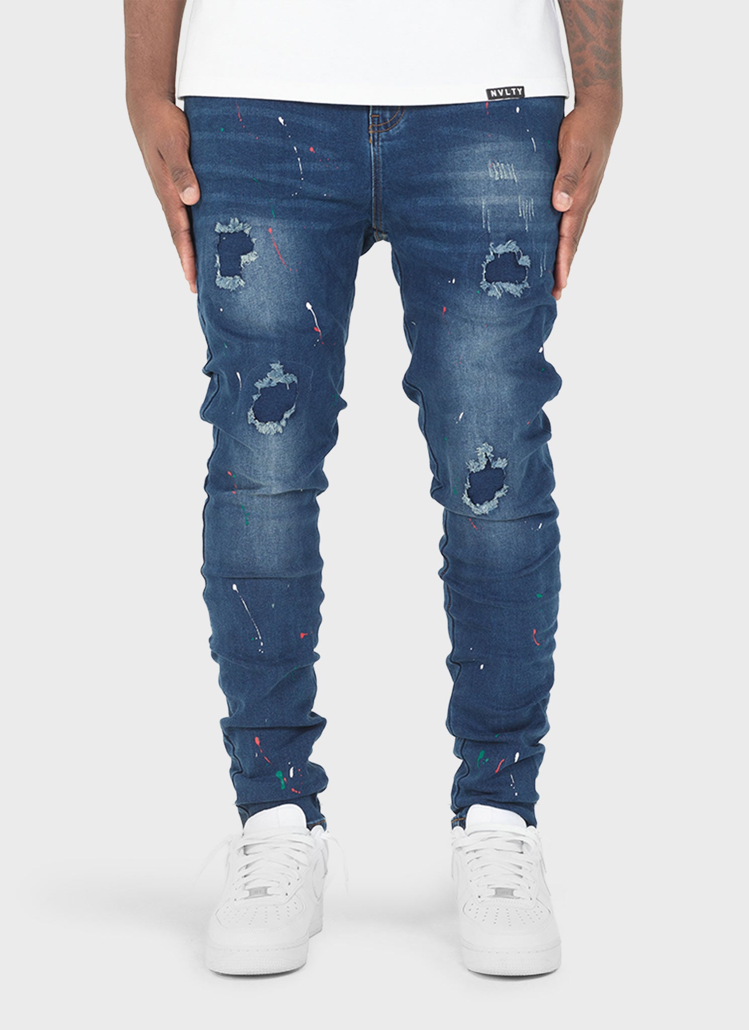 Patchwork Paint Jeans - Dark Blue