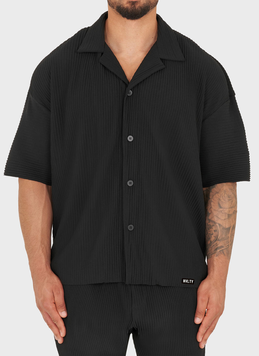 Pleated Drop Shoulder Shirt - Black