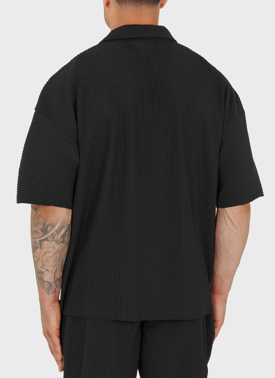 Pleated Drop Shoulder Shirt - Black