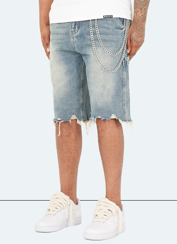 Vintage Raw Hem Denim Shorts - Blue