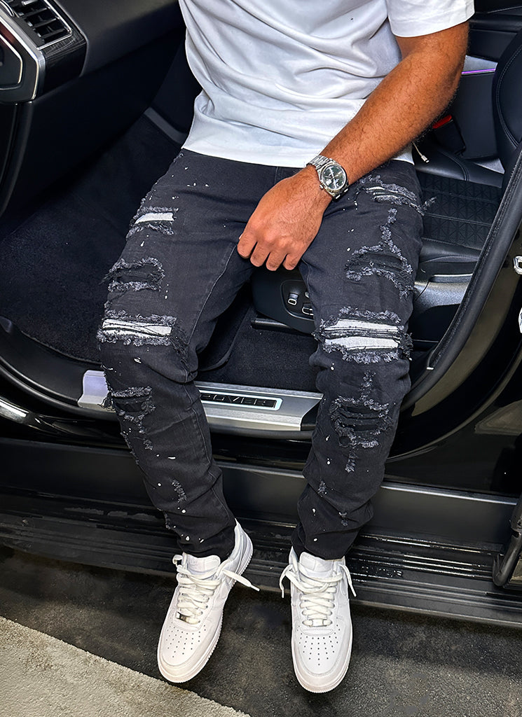 Repaired Paint Jeans - Black – N V L T Y