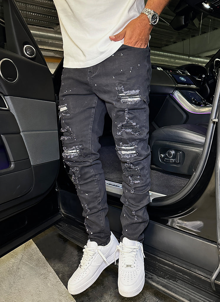 Repaired Paint Jeans - Black