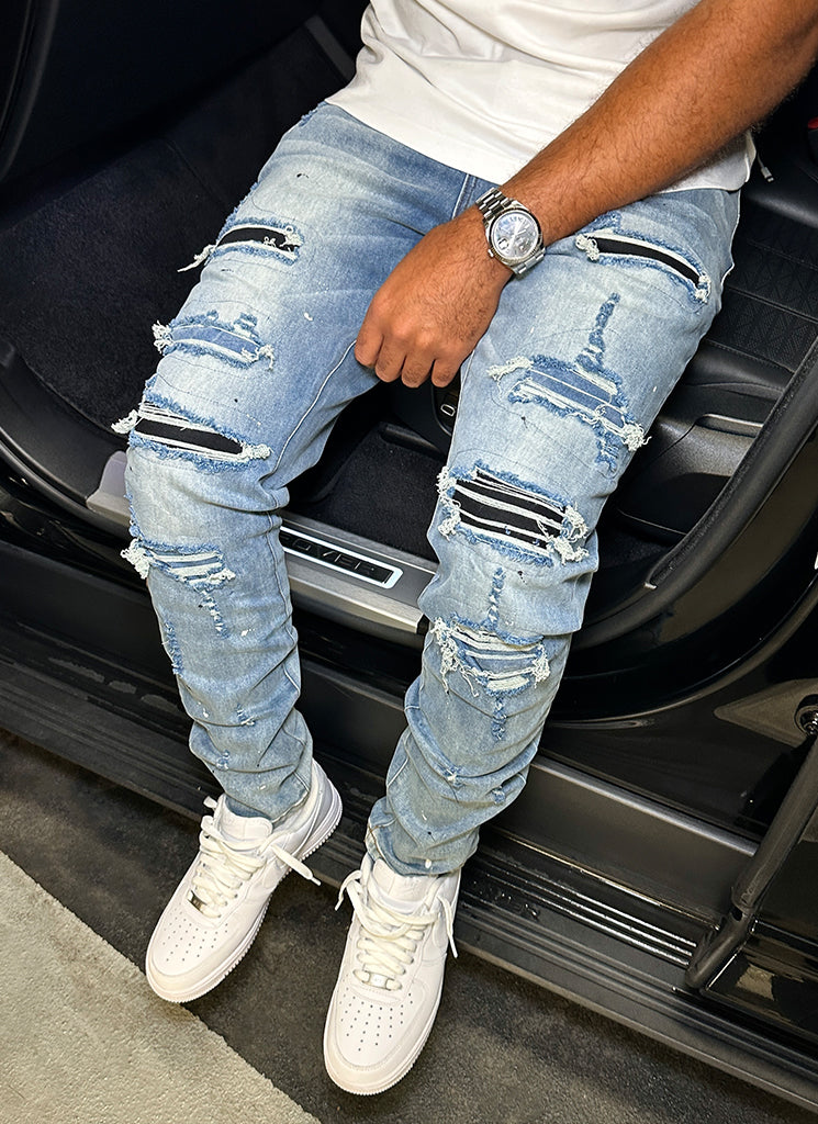 Repaired Paint Jeans - Light Blue