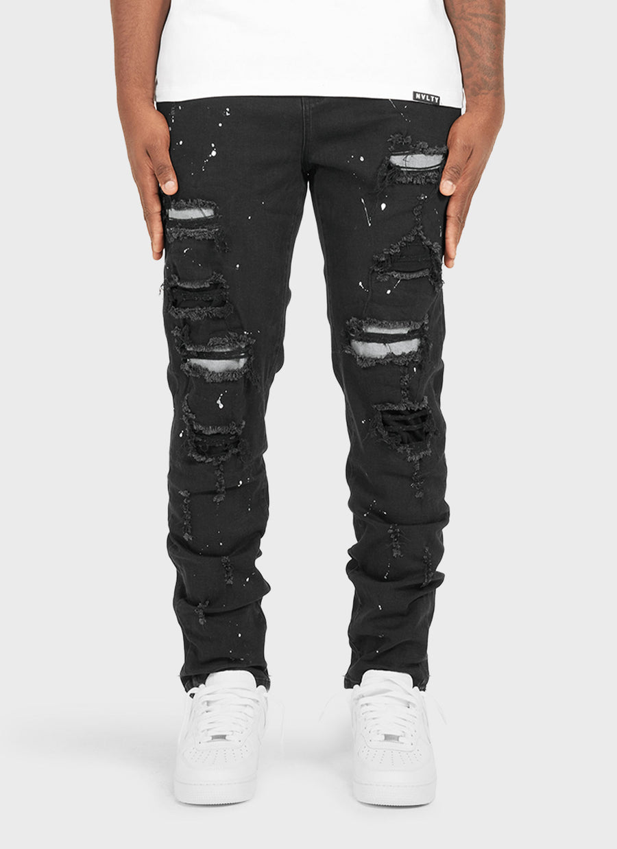 Repaired Paint Jeans - Black