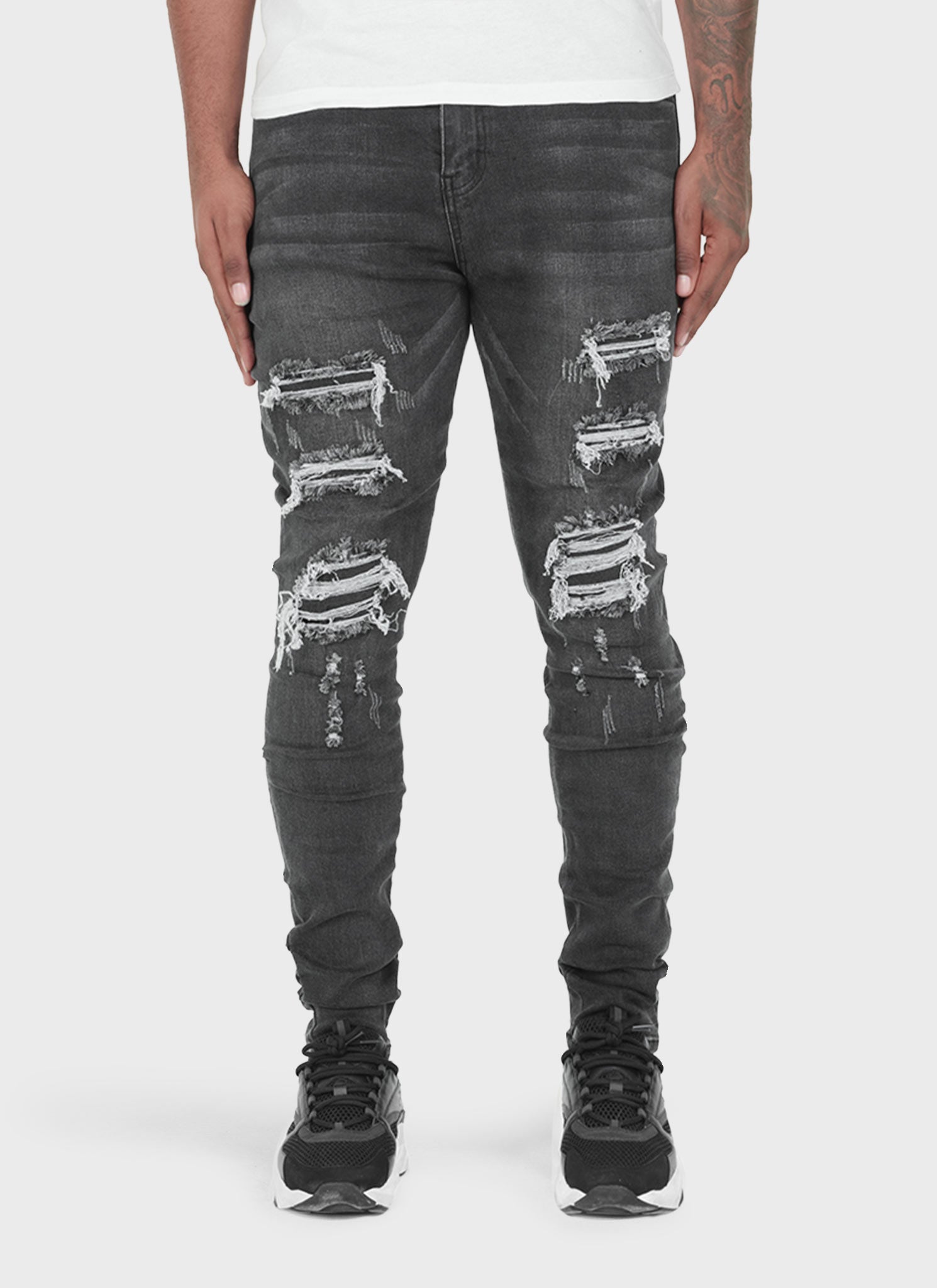 Ripped & Repaired Jeans - Grey