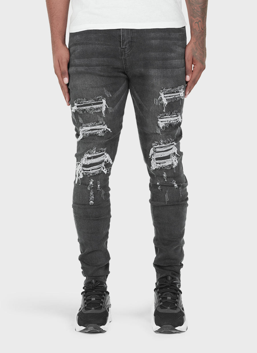 Ripped & Repaired Jeans - Grey