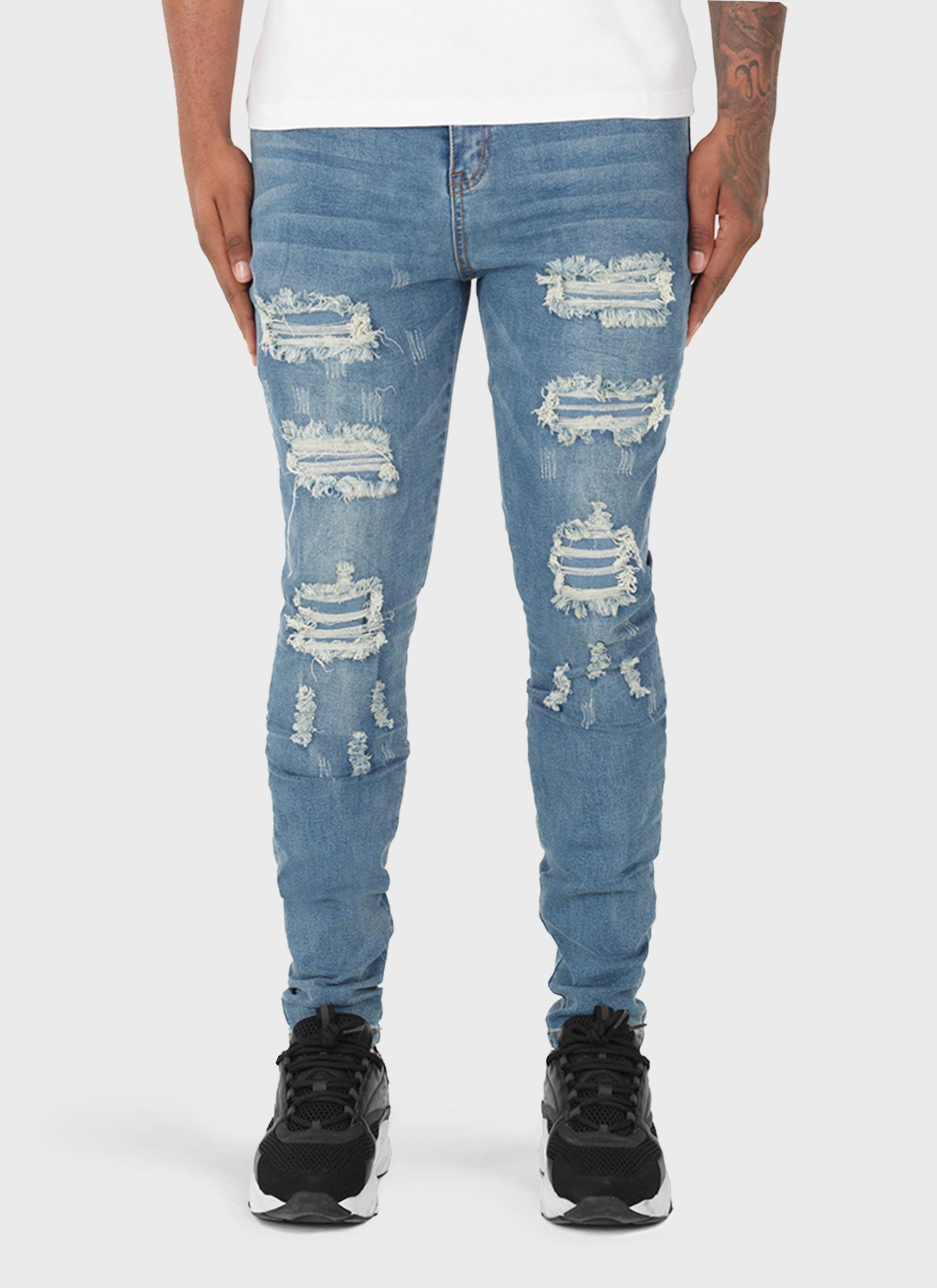 Ripped & Repaired Jeans - Light Blue