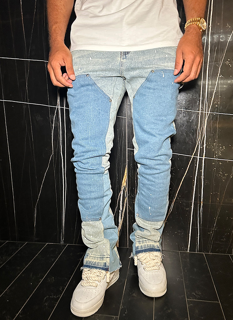 Vintage Flare Carpenter Paint Jeans - Blue