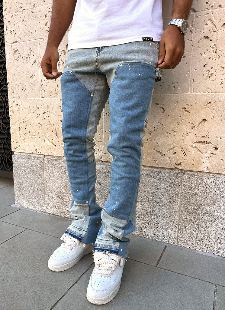 Vintage Flare Carpenter Paint Jeans - Blue