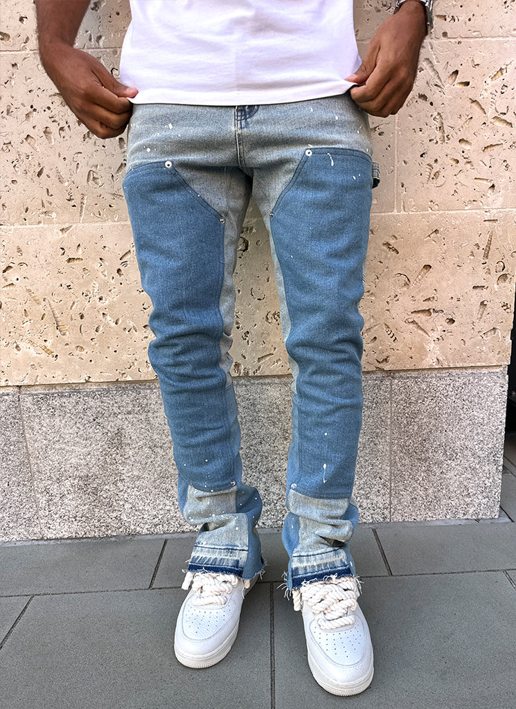 Vintage Flare Carpenter Paint Jeans - Blue