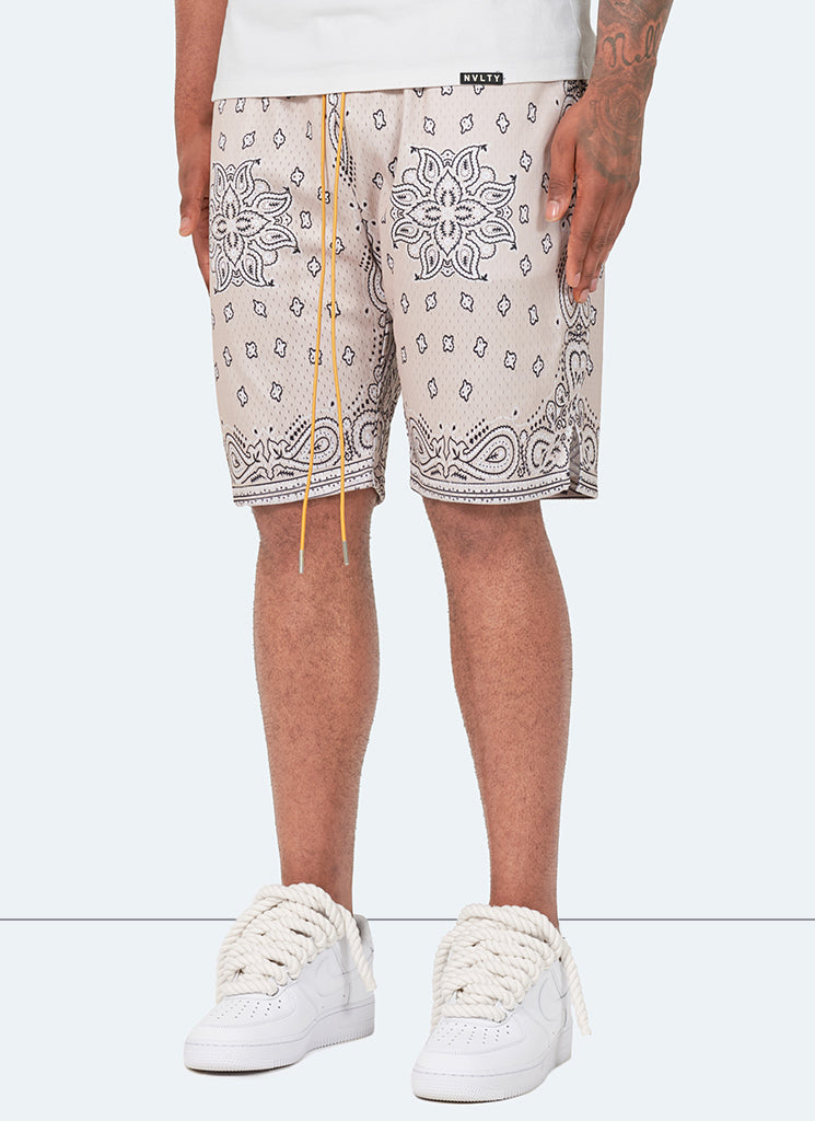 Paisley Mesh Shorts - Stone