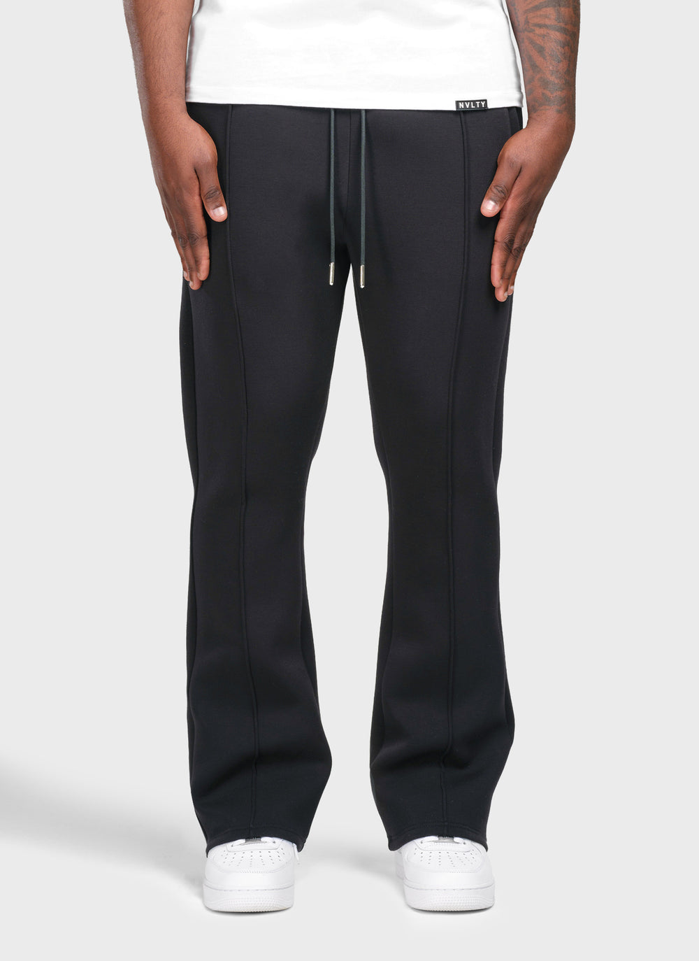 Scuba Structured Flare Pleat Joggers - Black