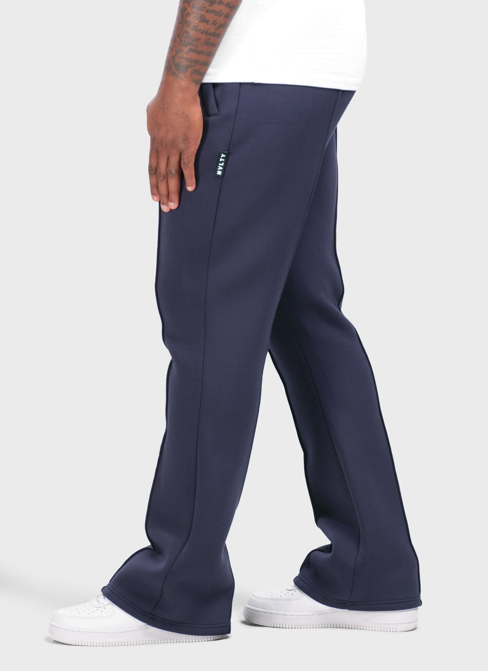 Scuba Structured Flare Pleat Joggers - Navy