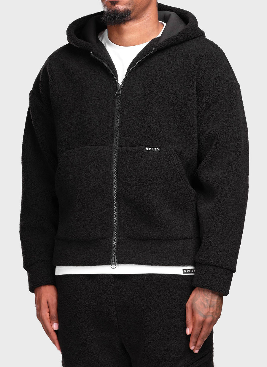 Sherpa Zip Hoodie - Black