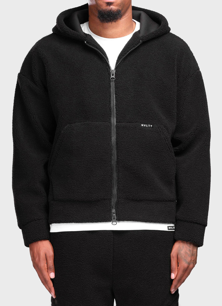 Sherpa Zip Hoodie - Black