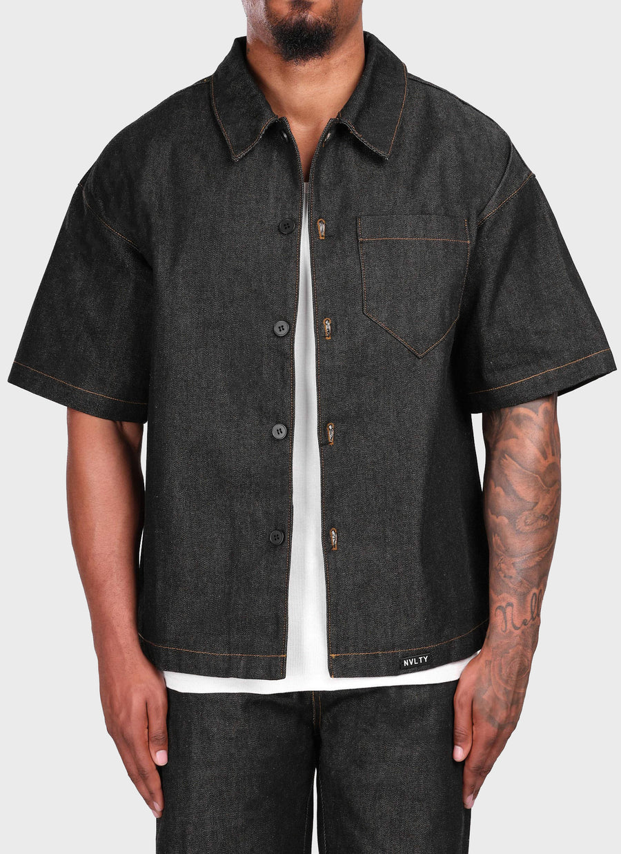 Structured Selvedge Denim Shirt - Black