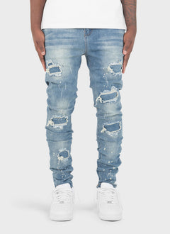Triple Patchwork Jeans - Light Blue