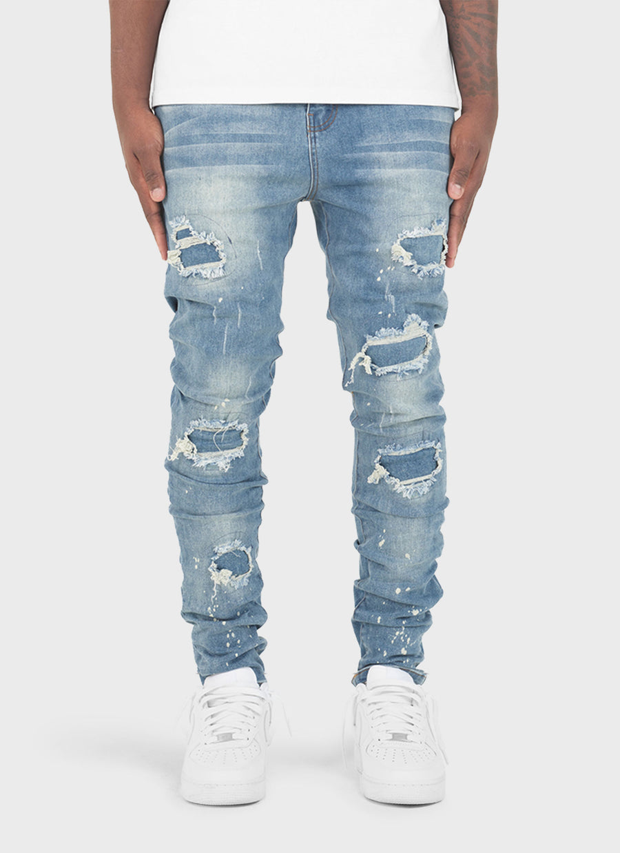 Triple Patchwork Jeans - Light Blue