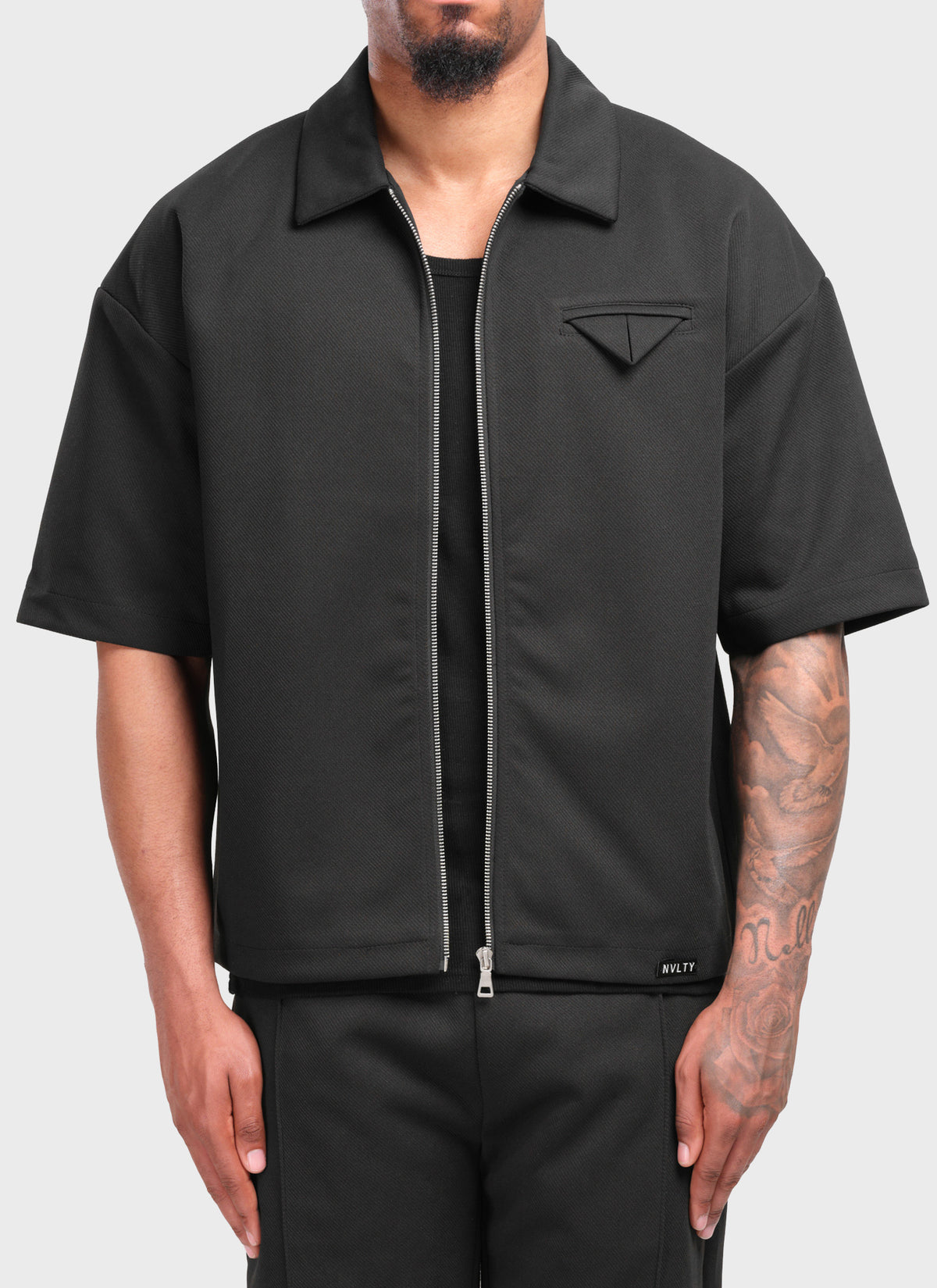 Twill Pocket Square Shirt - Black