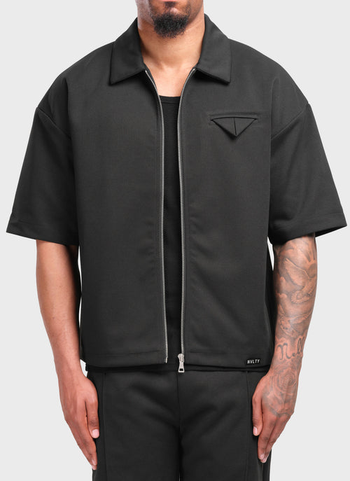 Twill Pocket Square Shirt - Black