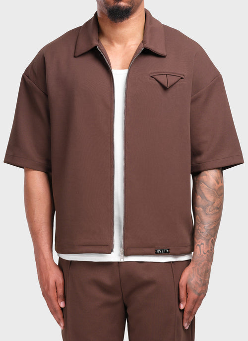 Twill Pocket Square Shirt - Brown