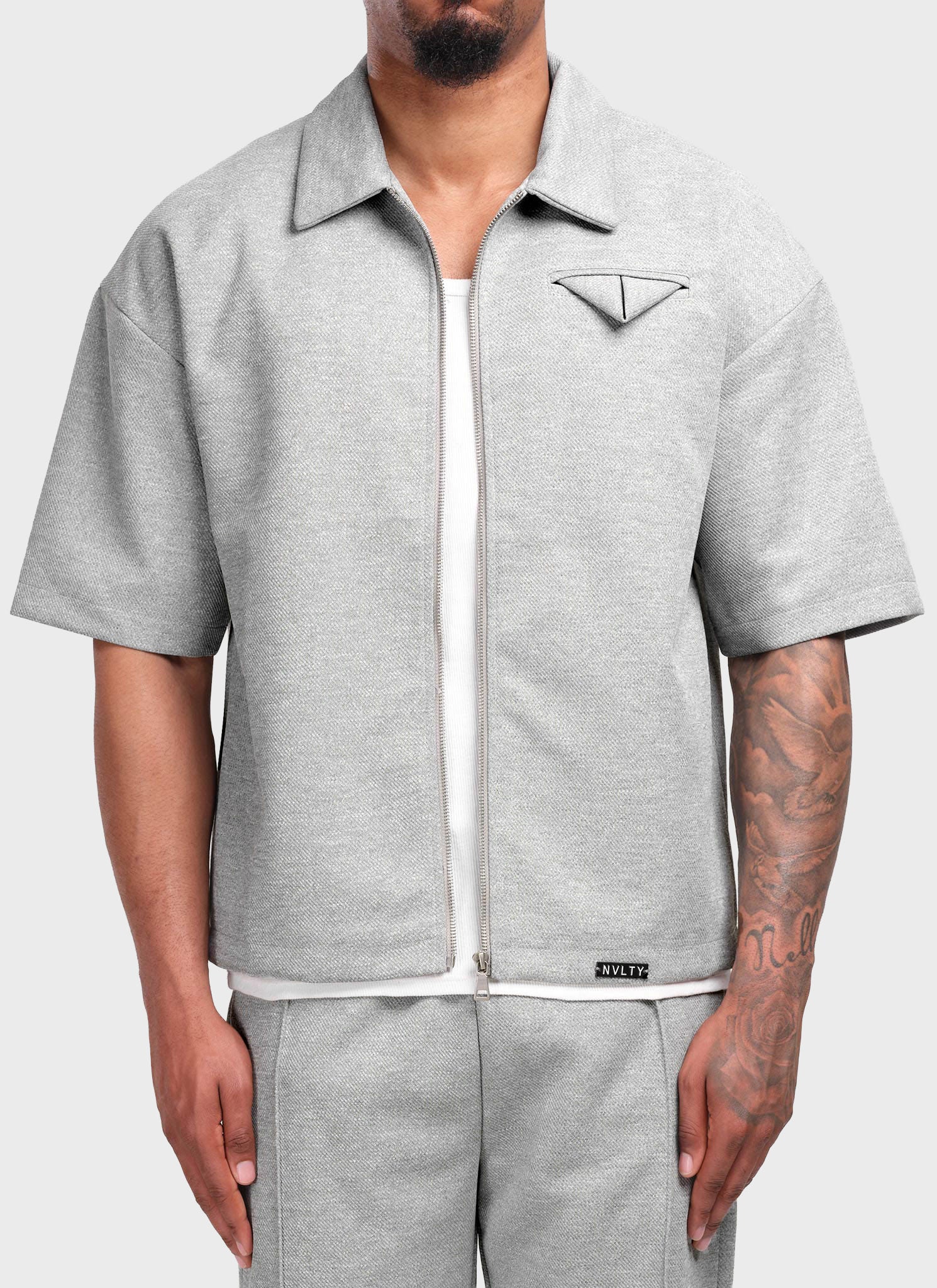 Twill Pocket Square Shirt - Grey