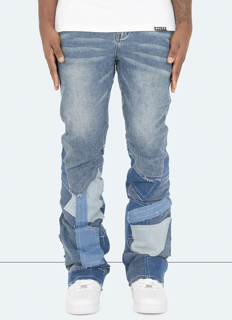 Vintage Flare Patchwork Jeans - Blue