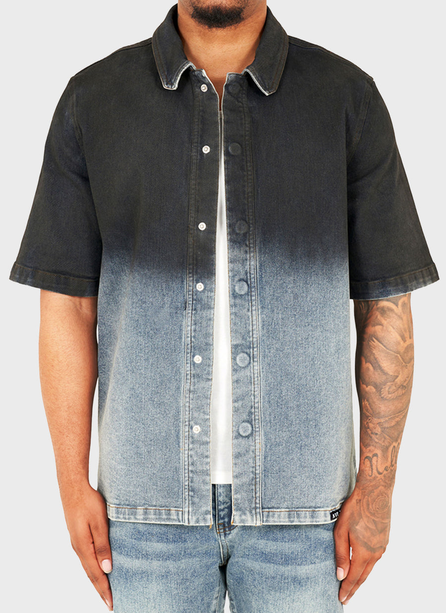 Vintage Deep Fade Denim Shirt - Blue