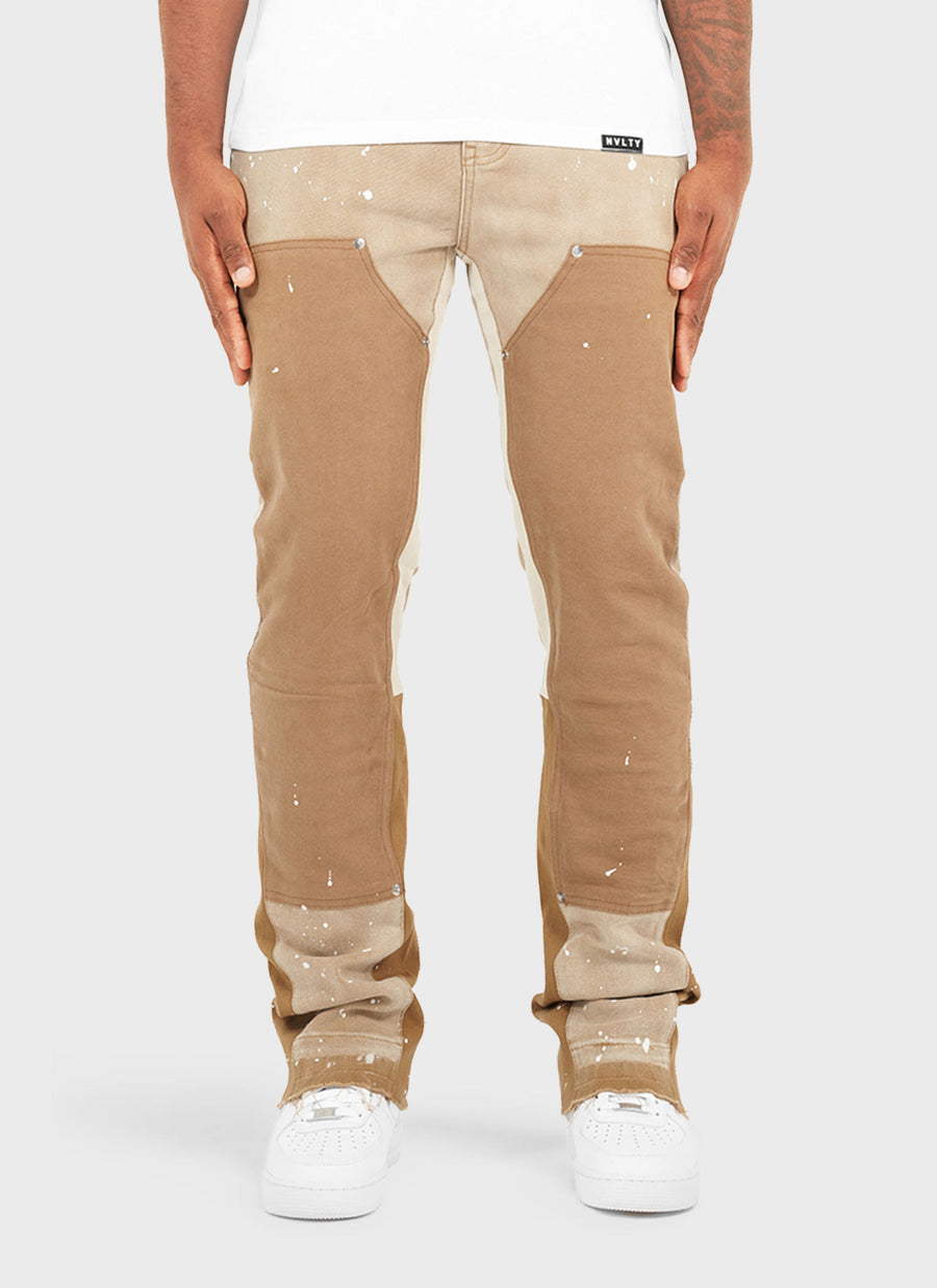 Vintage Flare Carpenter Paint Jeans - Washed Tan
