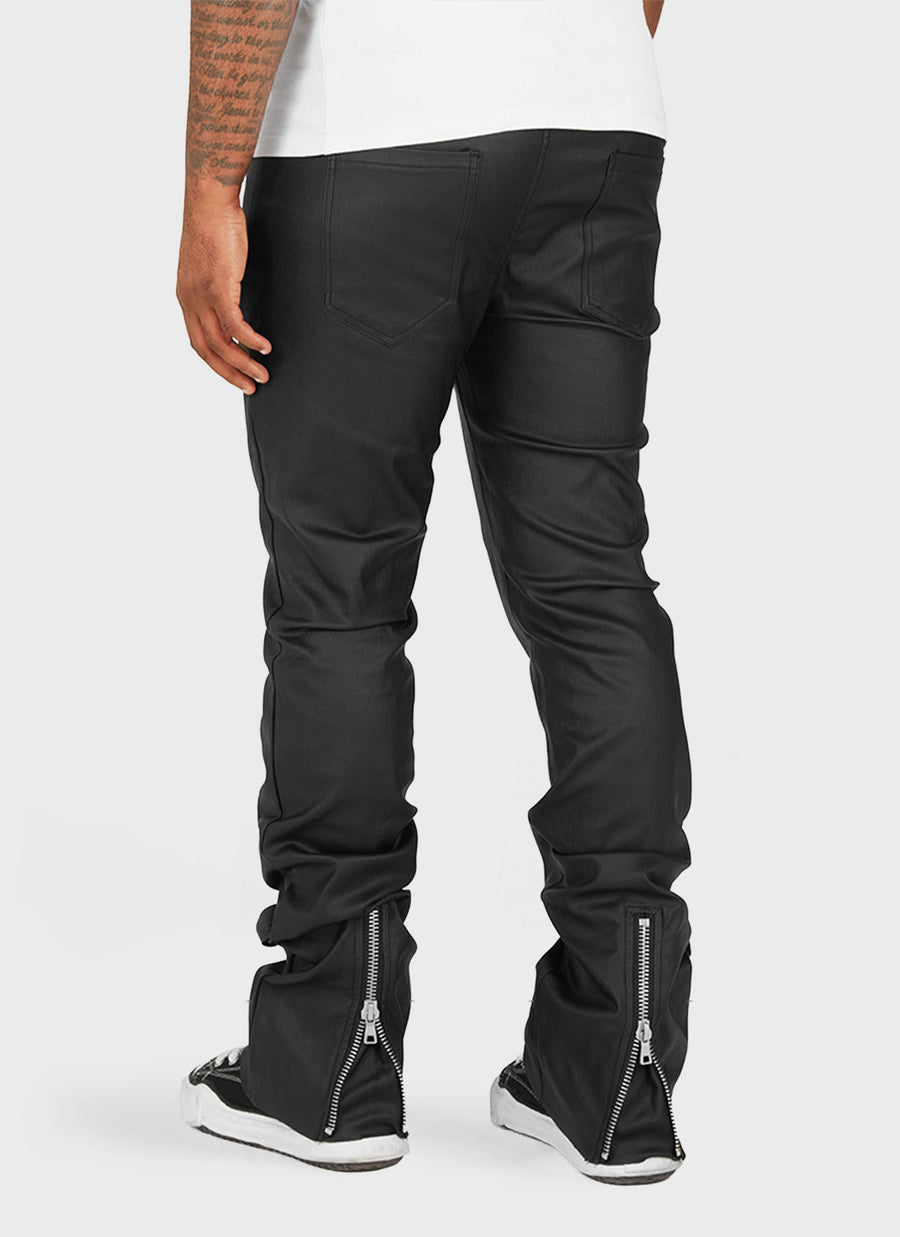 Vintage Flare Wax Hem Zipper Jeans - Black
