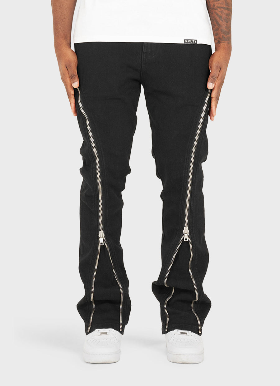 Vintage Flare Zipper Jeans - Black
