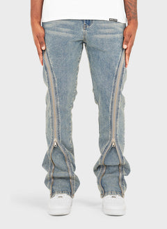 Vintage Flare Zipper Jeans - Blue