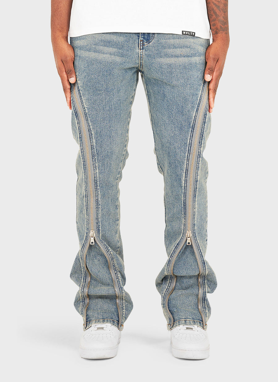 Vintage Flare Zipper Jeans - Blue