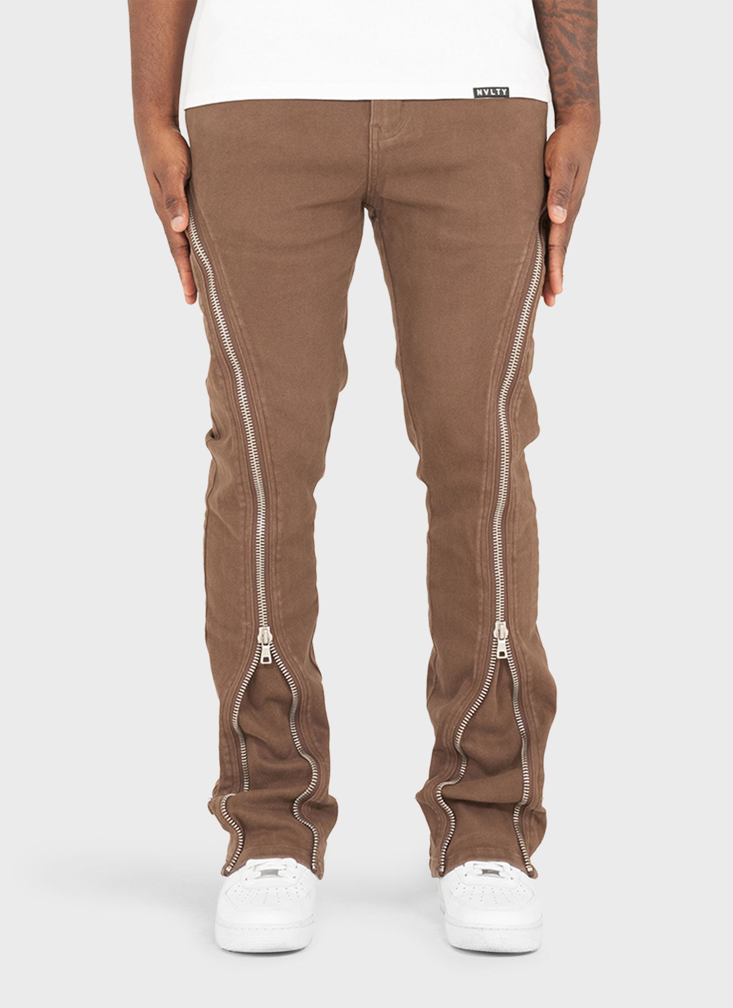 Vintage Flare Zipper Jeans - Brown