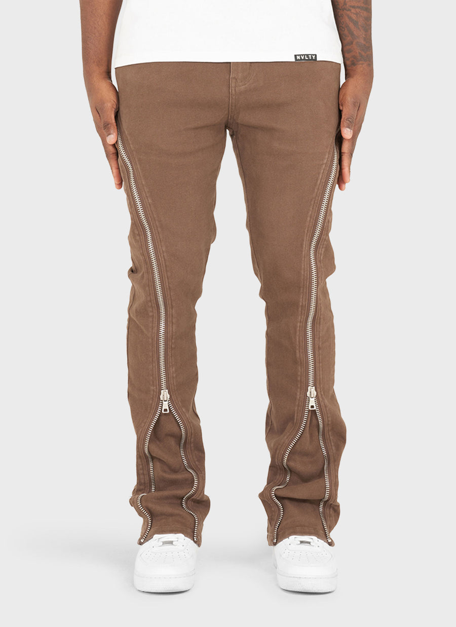Vintage Flare Zipper Jeans - Brown