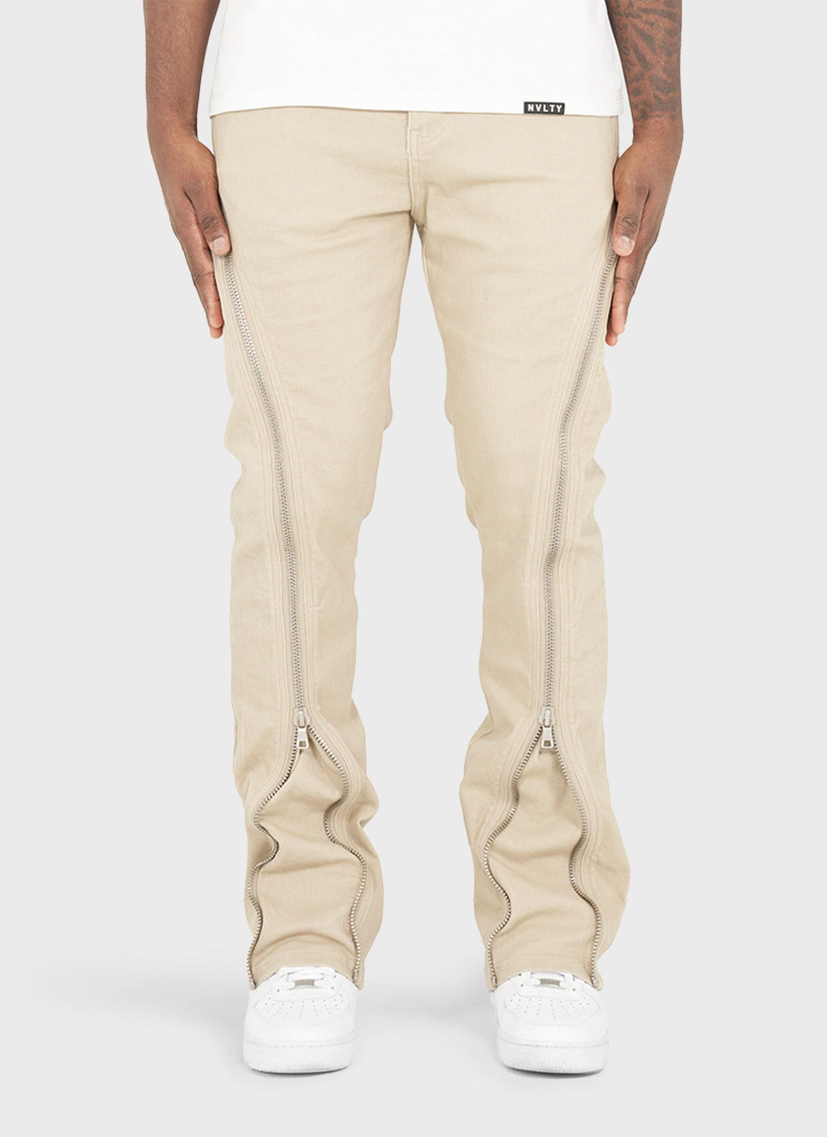 Vintage Flare Zipper Jeans - Stone