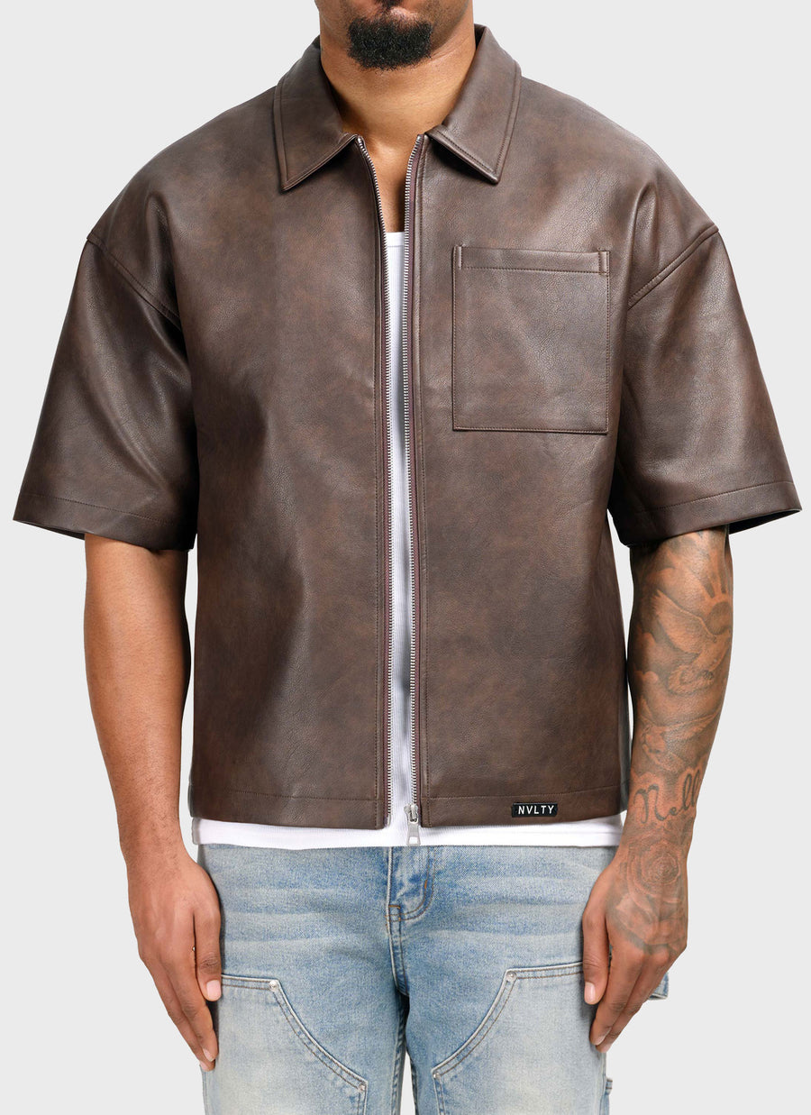 Vintage Heavyweight Leather Shirt - Brown