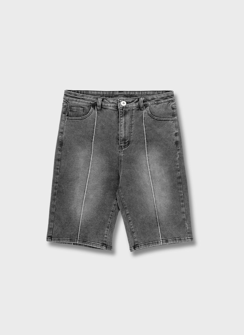 Vintage Pleat Denim Shorts - Grey