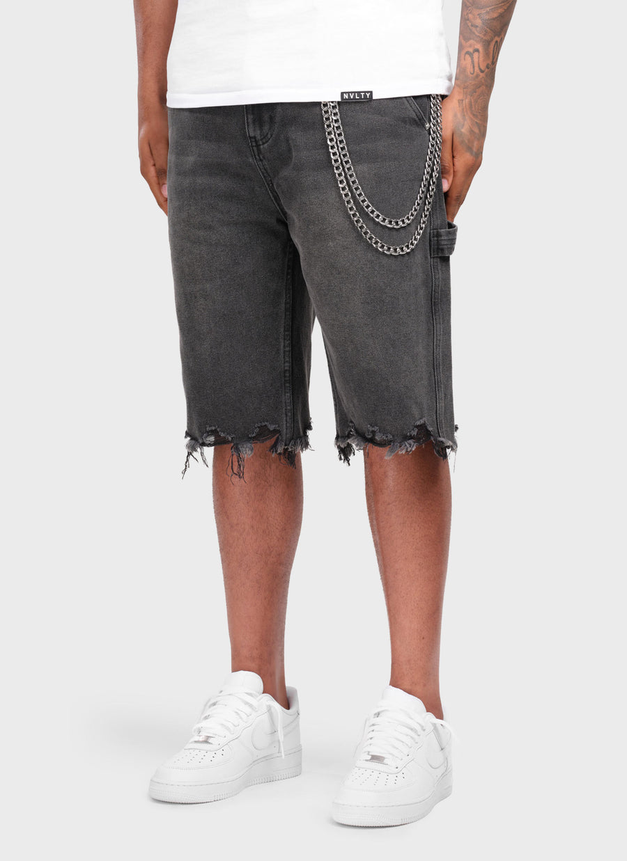 Vintage Raw Hem Denim Shorts - Black