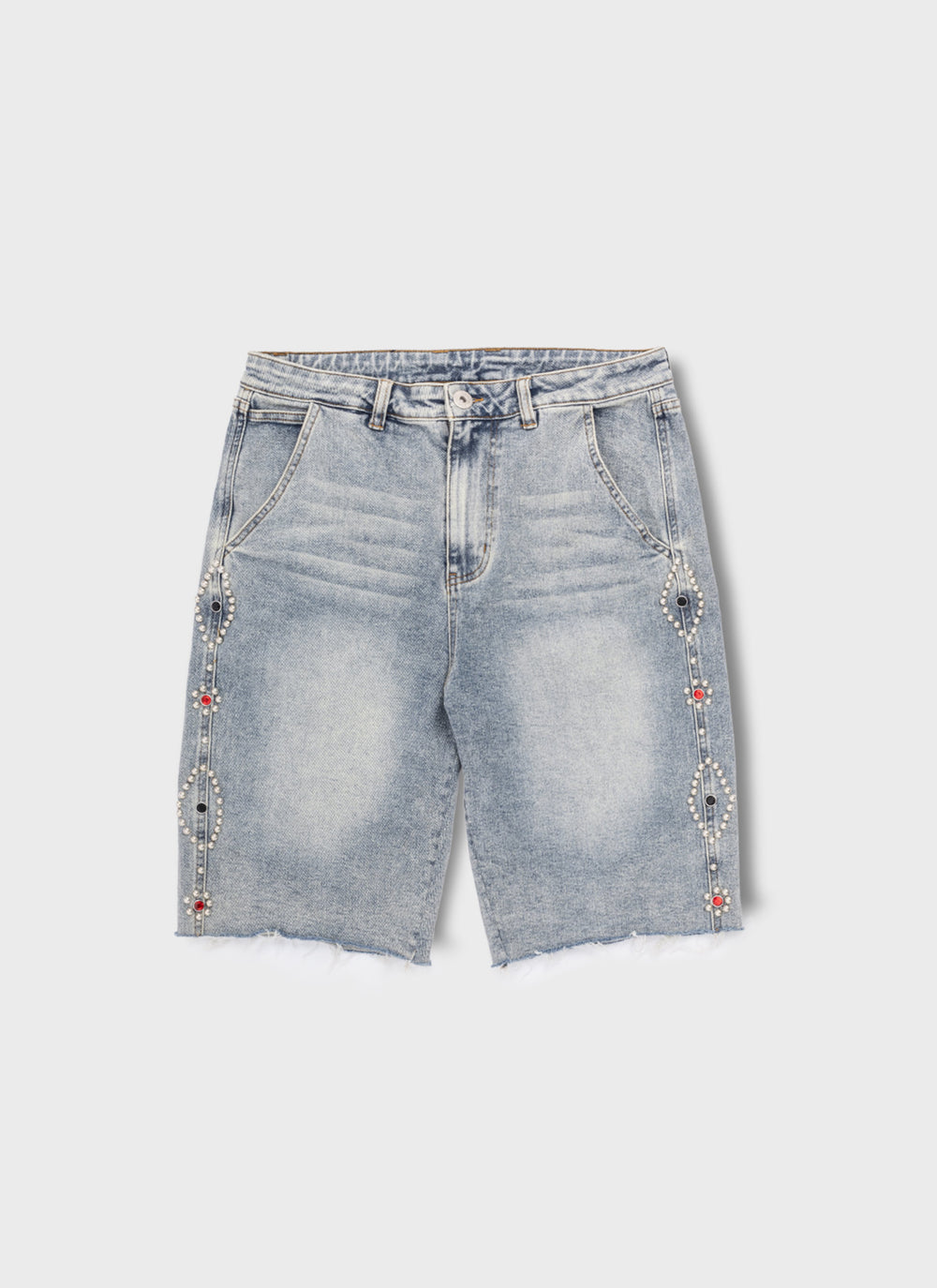 Vintage Studded Denim Shorts - Blue