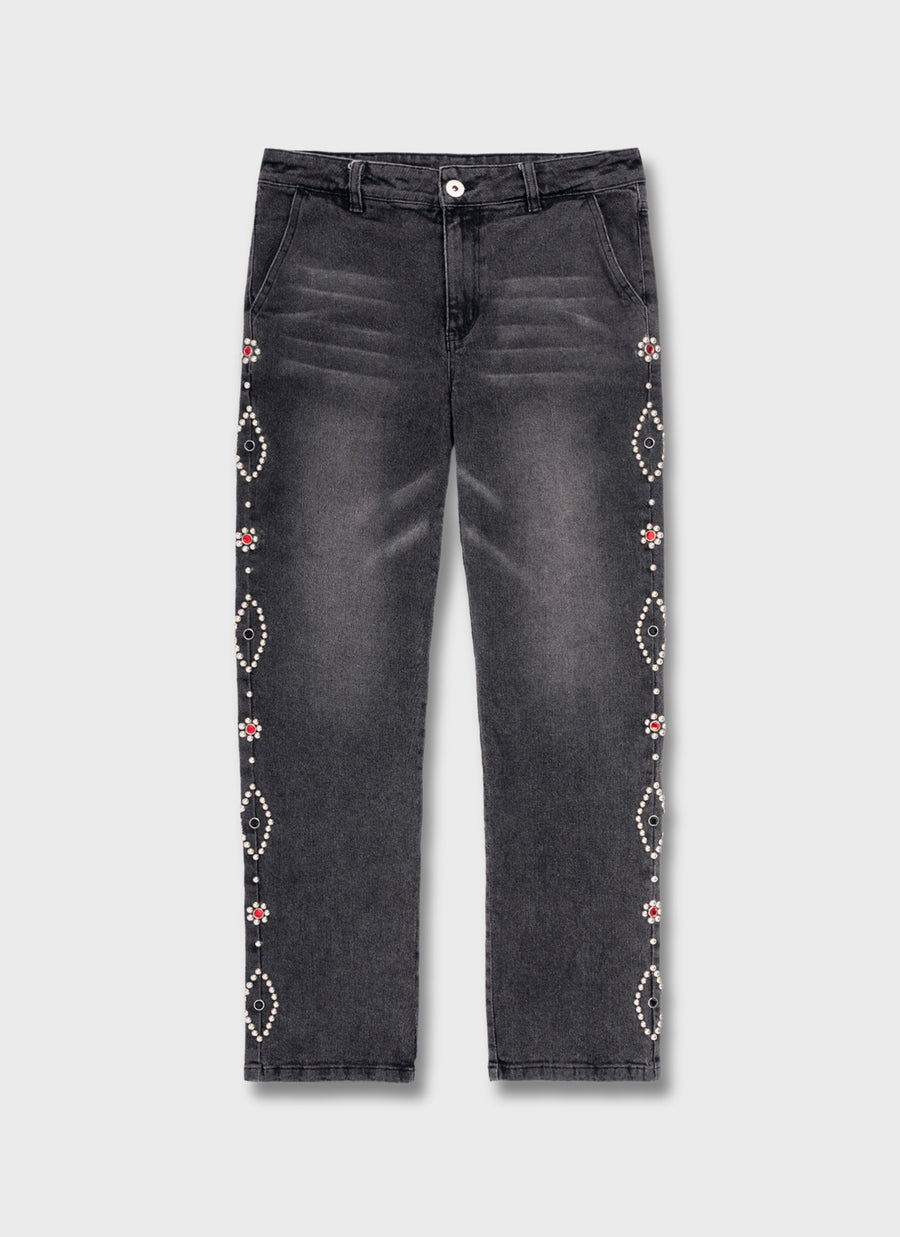 Vintage Studded Jeans - Grey